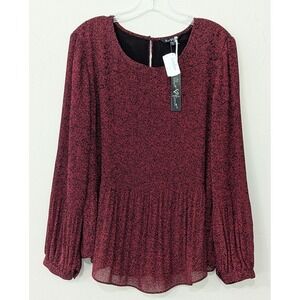 Velvet Heart Women's Blouse Size M Black and Red Animal Print Long Sleeve NWT